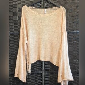 GLAM Women's Cream Sweater Boho Torn Worn Peach Soft Small DISTRESSED